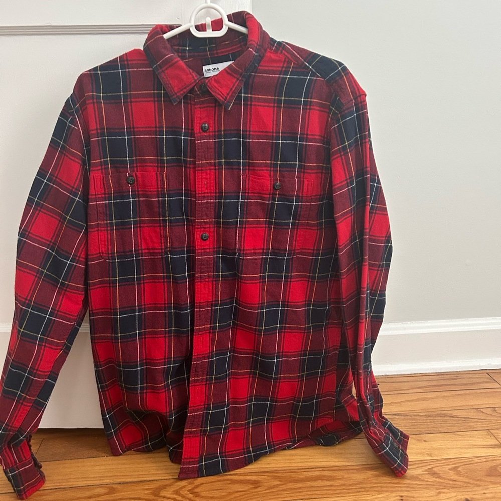 Sonoma Red and Black Plaid Flannel Casual Shirt